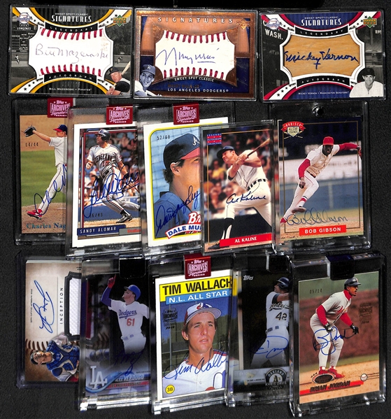 (13) Autographed Baseball Cards: B. Mazeroski, M. Wills, M. Vernon, Bob Gibson, Al Kaline, Dale Murphy, +