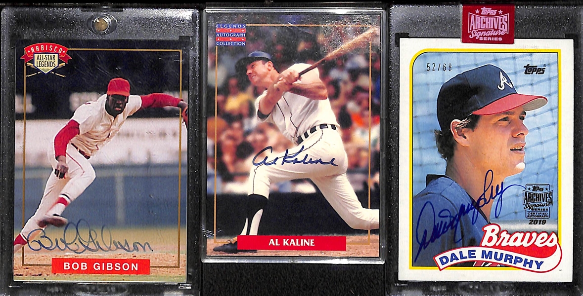 (13) Autographed Baseball Cards: B. Mazeroski, M. Wills, M. Vernon, Bob Gibson, Al Kaline, Dale Murphy, +