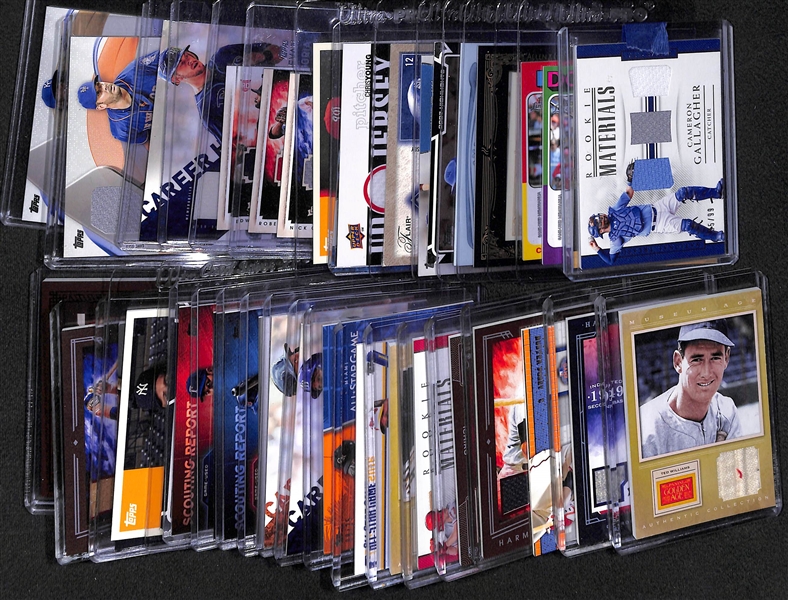 (38) Baseball Relic Cards w. Ted WIlliams, C. Gehringer, Killebrew, Ichiro,+ 