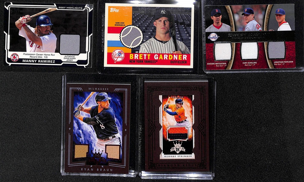 (38) Baseball Relic Cards w. Ted WIlliams, C. Gehringer, Killebrew, Ichiro,+ 