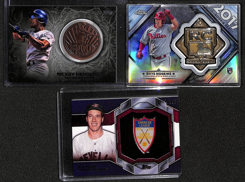 (17) Baseball Commemorative Cards Inc. Koufax, Ty Cobb, Maris, Aaron, Ripken, Rizzuto (stamp/dime), R. Henderson, Hoskins, Feller, Ortiz, Howard, +