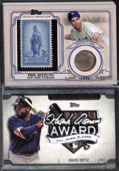 (17) Baseball Commemorative Cards Inc. Koufax, Ty Cobb, Maris, Aaron, Ripken, Rizzuto (stamp/dime), R. Henderson, Hoskins, Feller, Ortiz, Howard, +