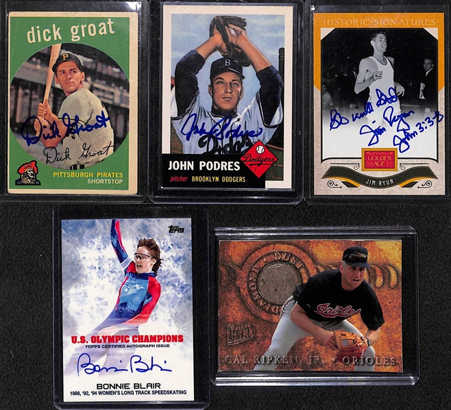 Sports Lot Inc. 9 Autographs (Snider, Bunning, Kell, Bagwell, Lidge, Groat, Podres, J. Ryun, B. Blair)& (1) Cal Ripken Relic