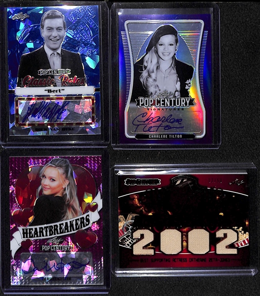 (4) 2020 Leaf Pop Century Cards Inc. (3) Autographs (Dick Van Dyke, Charlene Tilton, Camille Kostek) & Zeta-Jones Relic