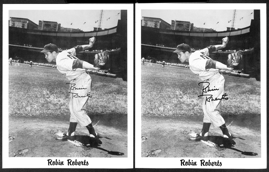 (8) Autographed Photos - Willie Mays 5x7, Richie Ashburn 4x6, (6) Robin Roberts Vintage 8x10 Photos