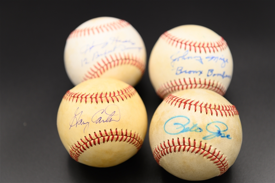 (4) Signed Baseballs - Pete Rose, Gary Carter, Johnny Mize, Harvey Haddix
