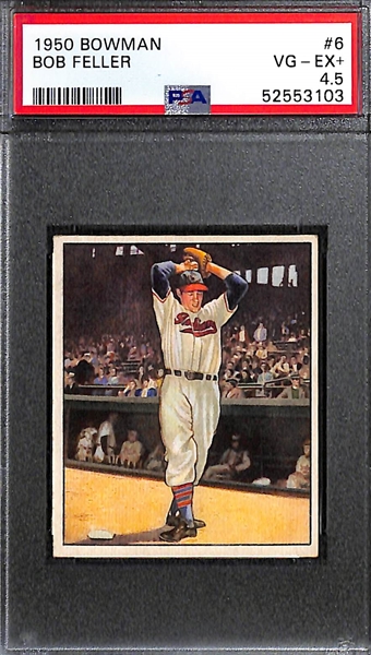 Lot of (2) 1950 Bowman Baseball Cards - Bob Feller #6 (PSA 4.5) & Bob Lemon #40 (PSA 5)