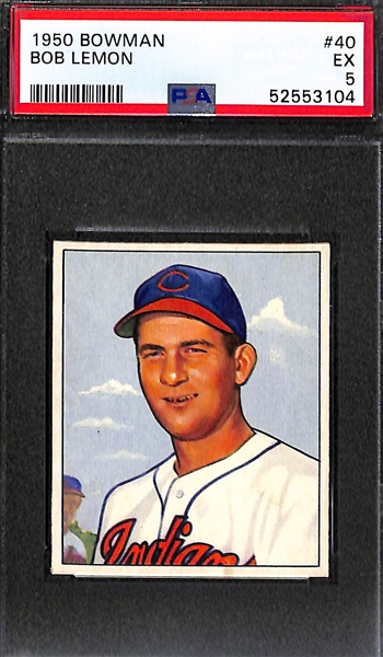Lot of (2) 1950 Bowman Baseball Cards - Bob Feller #6 (PSA 4.5) & Bob Lemon #40 (PSA 5)