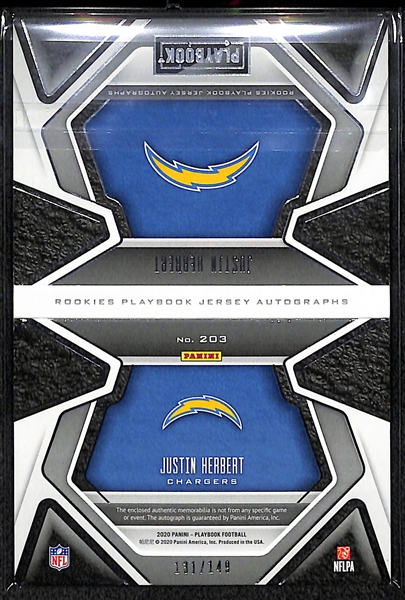 2020 Panini Playbook Justin Herbert Autographed Rookie Jersey Booklet Card #131/149