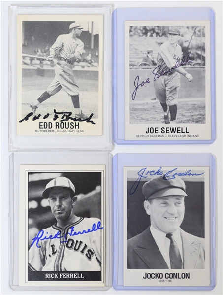 Lot of (7) Signed Old Timer Baseball Cards - Mostly HOFers (Hubbell, Chandler, Roush, Sewell, Conlon, Ferrell, Bill Miller) - JSA Auction LOA