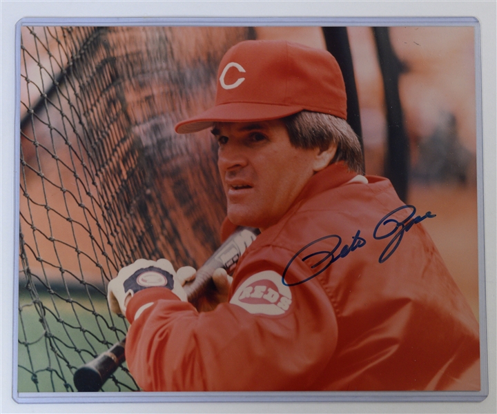 Lot of (7) Signed Baseball 8x10s - E. Banks, McCovey, Hubbell, P. Rose, Hirschbeck, Spahn, Wert - Includes JSA auction LOA