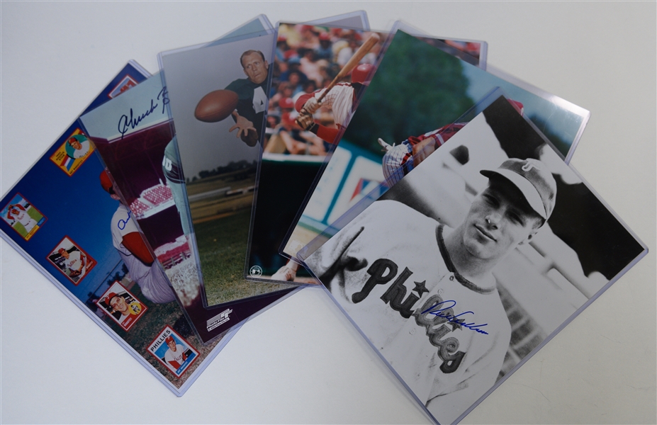 Lot of (6) Signed Phillies/Eagles 8x10s - M. Schmidt, Dick Allen, Ashburn, Bednarik, Retzlaff, Mahaffey - Includes JSA auction LOA