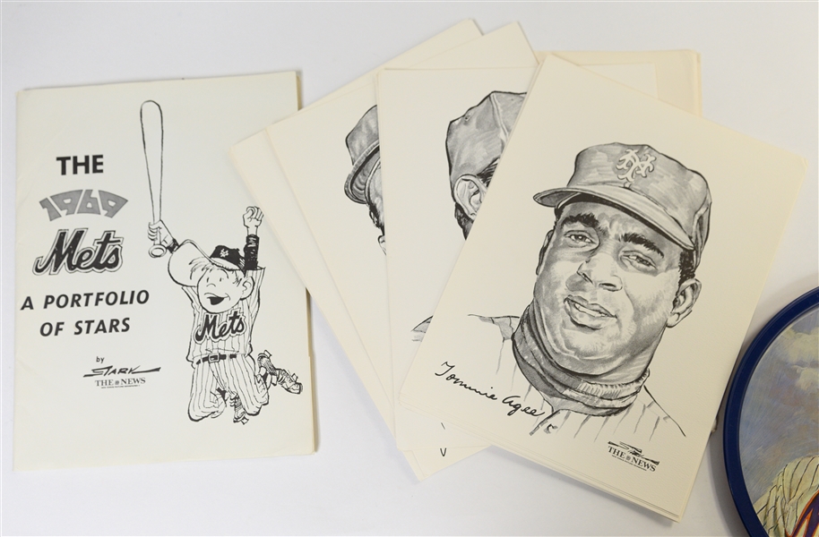 (2) Sets of 20 - 1969 Mets Portfolio of Stars 9x12 by Bruce Stark & Mgr Gil Hodges Coaster & Plate Set