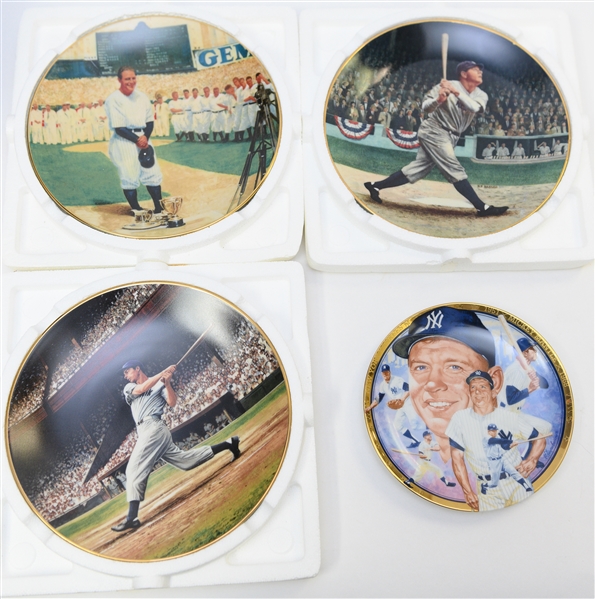 Lot of (4) 1993 Bradford Exchange & Hamilton Plates - Ruth, DiMaggio, Gehrig, Mantle