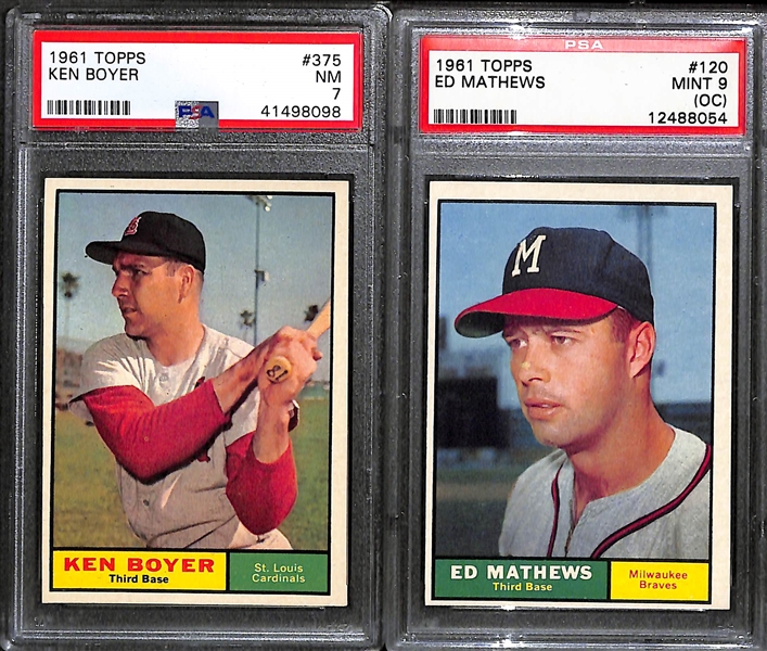 Lot of (39) Vintage Baseball Cards from 1954-1973 w. (6) Topps 1961 PSA Graded Cards Including Ed Mathews PSA 9 (OC)