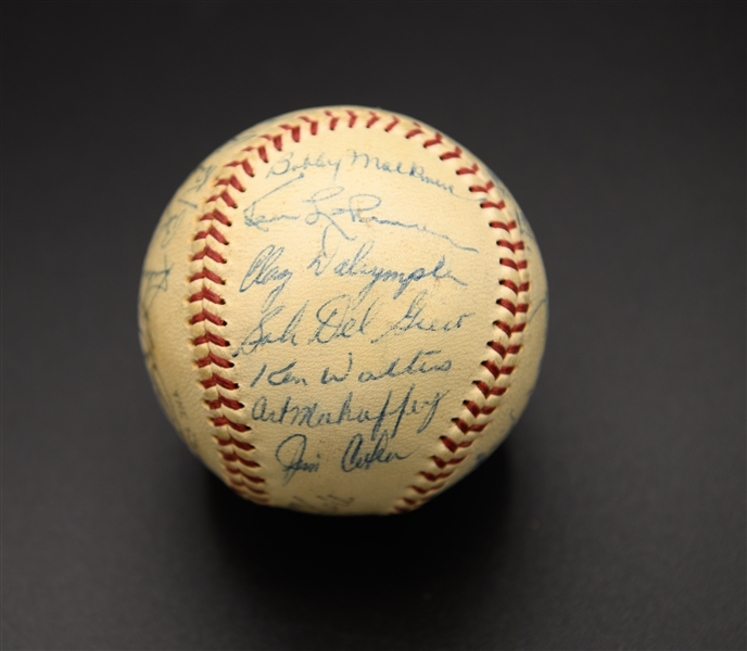 1961 Phillies Team-Signed Baseball (28 Signatures) w. Roberts Roberts (JSA Auction LOA) on a Vintage Spalding Official NL Baseball