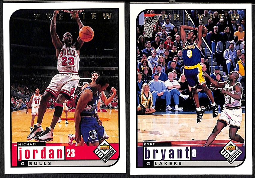 Lot of 1998-99 Collector's Choice Preview Sets (both w. Jordan and Kobe) and (2) Unopened Packs w. Jordan on Top