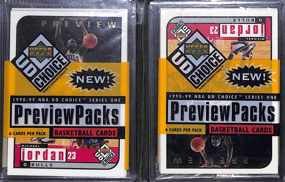 Lot of 1998-99 Collector's Choice Preview Sets (both w. Jordan and Kobe) and (2) Unopened Packs w. Jordan on Top