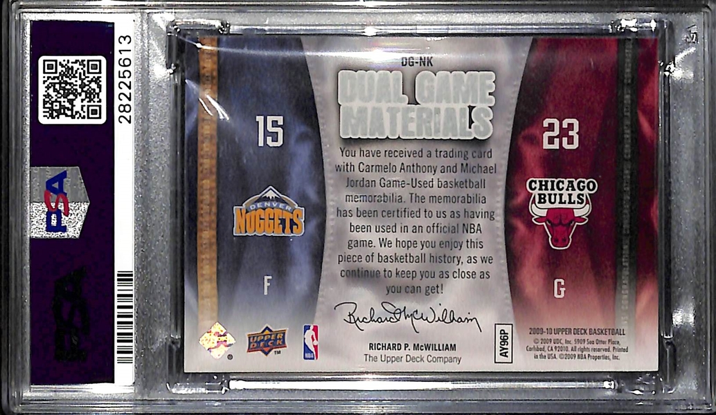 2009 Upper Deck Michael Jordan & Carmelo Anthony Dual Game-Used Relic Card Graded PSA 9