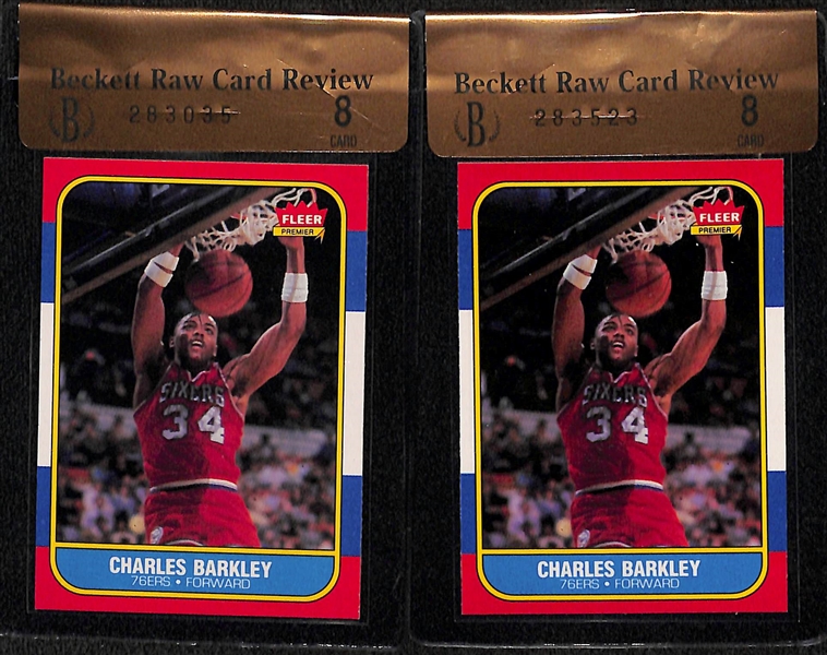 Lot of (2) 1986-87 Fleer Charles Barkley (#7) Rookie Cards - Both Graded BGS 8