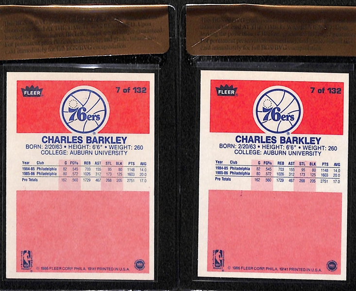 Lot of (2) 1986-87 Fleer Charles Barkley (#7) Rookie Cards - Both Graded BGS 8