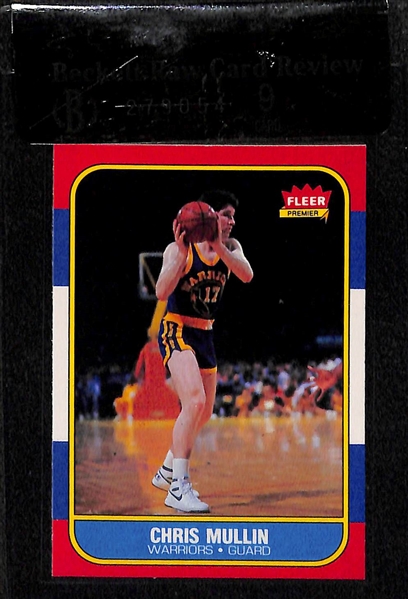 1986-87 Fleer Larry Bird (#9) & Chris Mullin (Rookie #77) Cards - Both Beckett Raw-Graded BGS 9 Mint