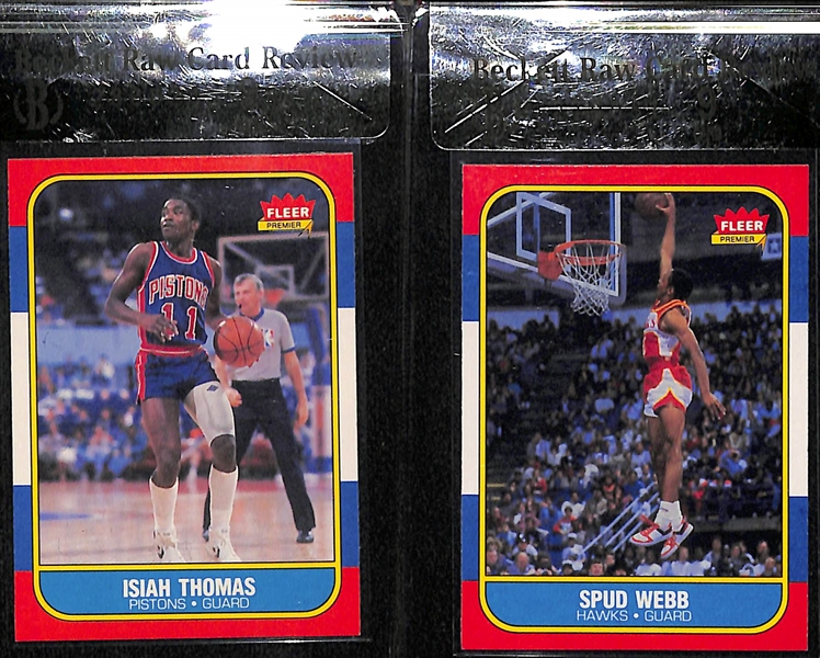 1986-87 Fleer Isiah Thomas (#109) & Spud Webb (#120) Rookie Cards - Both Beckett Raw-Graded BGS 9 Mint