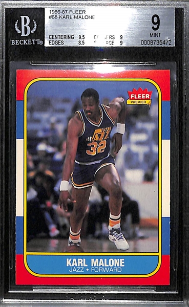 1986-87 Fleer Karl Malone #68 Rookie Card Graded BGS 9 Mint