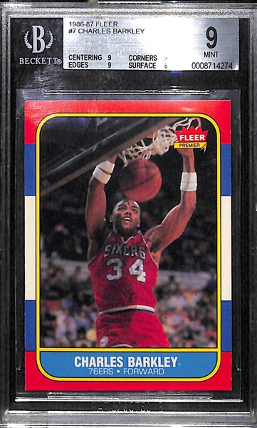 1986-87 Fleer Charles Barkley #7 Rookie Card Graded BGS 9 Mint