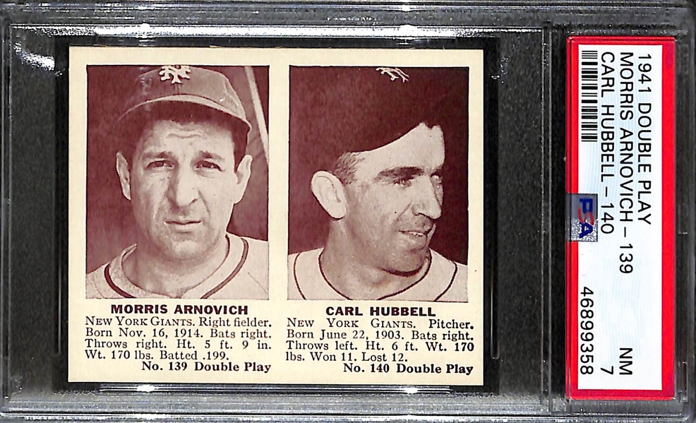1941 Double Play Carl Hubbell & Morris Arnovich #139/140 Graded PSA 7