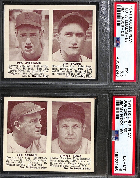 1941 Double Play Lot - First 30 Cards in Set (#1/2 to 59/60) w/ 7 Graded Cards (Ted Williams, Foxx, Ott, Greenberg, Gehringer, Mize/Slaughter)