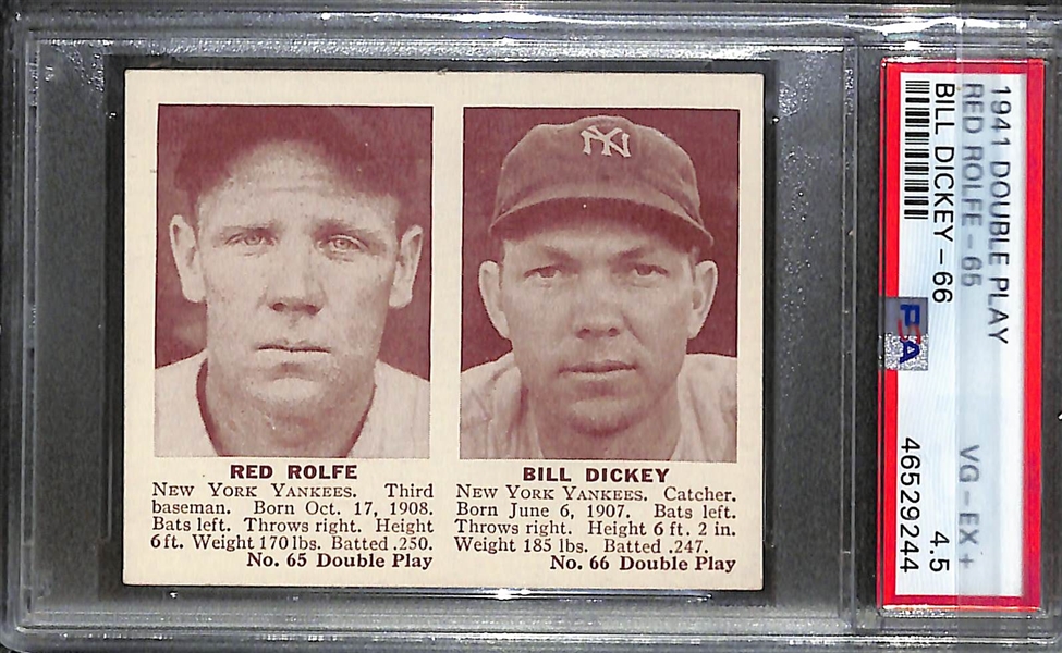1941 Double Play Lot - 29 Cards in Set (All Between #65/66 and 149/150) w/ 5 Graded Cards (Dickey/Rolfe, Ruffing/Gordon, Appling/Tresh, Priddy/Murphy, Crosetti/Sturm)