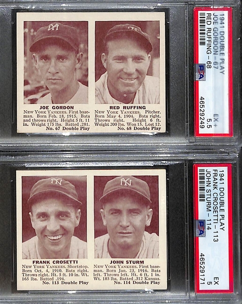 1941 Double Play Lot - 29 Cards in Set (All Between #65/66 and 149/150) w/ 5 Graded Cards (Dickey/Rolfe, Ruffing/Gordon, Appling/Tresh, Priddy/Murphy, Crosetti/Sturm)