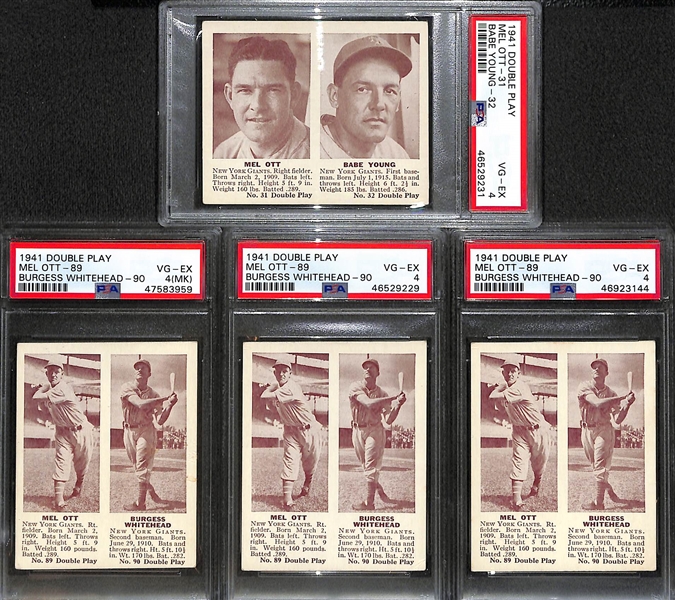 Lot of 4 Graded 1941 Double Play Mel Ott Cards