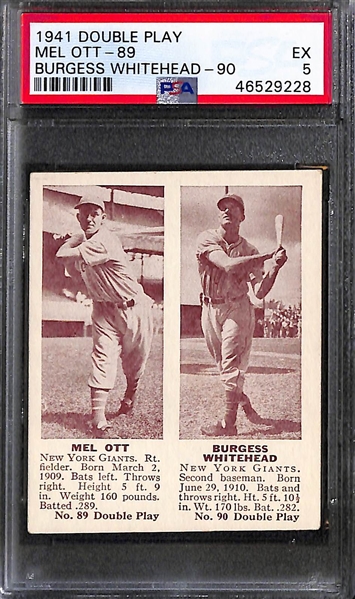 Lot of 4 HOFer Graded 1941 Double Play Cards (All PSA 5) with Mel Ott, Paul Waner, Lloyd Waner, Charley Gehringer