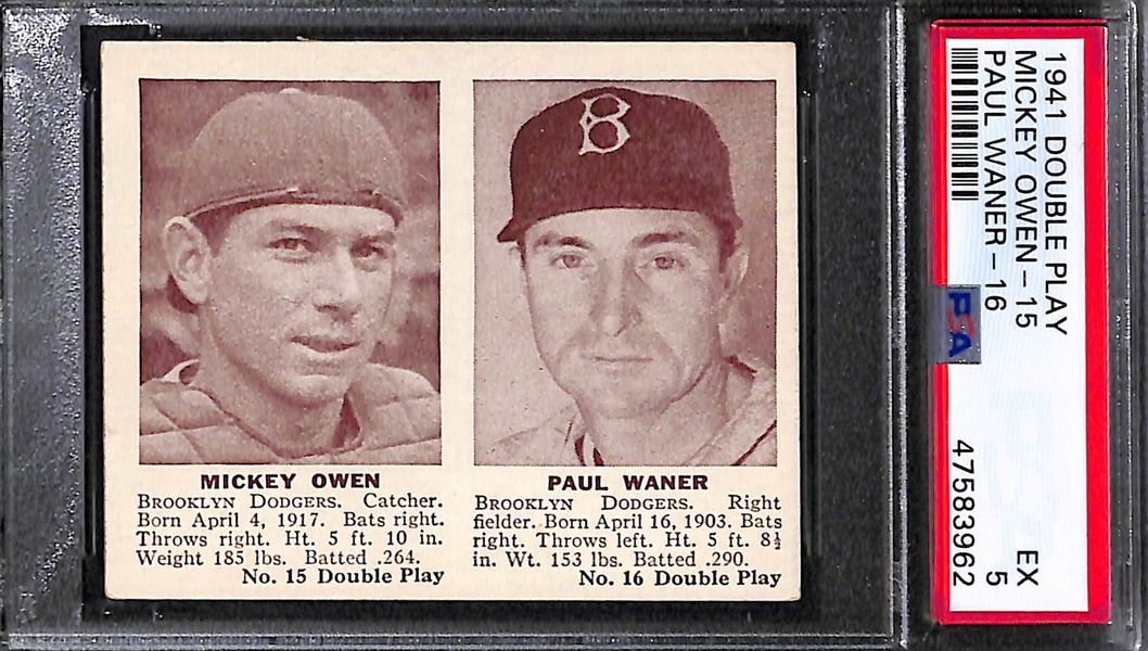 Lot of 4 HOFer Graded 1941 Double Play Cards (All PSA 5) with Mel Ott, Paul Waner, Lloyd Waner, Charley Gehringer