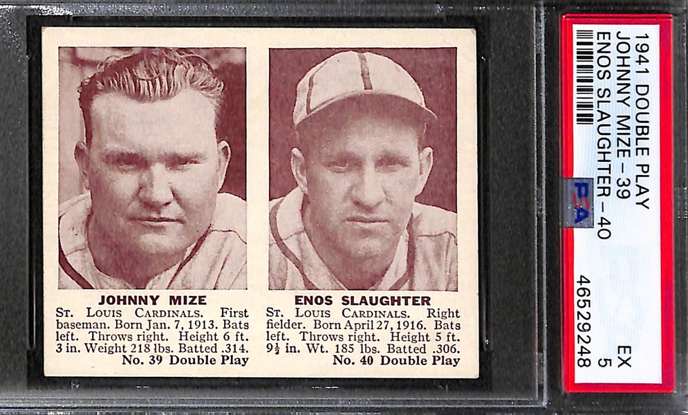 Lot of (3) Graded 1941 Double Play Cards w. Dom DiMaggio/Pytlak PSA 6, Mize/Slaughter PSA 5, Durocher/Riggs PSA 6