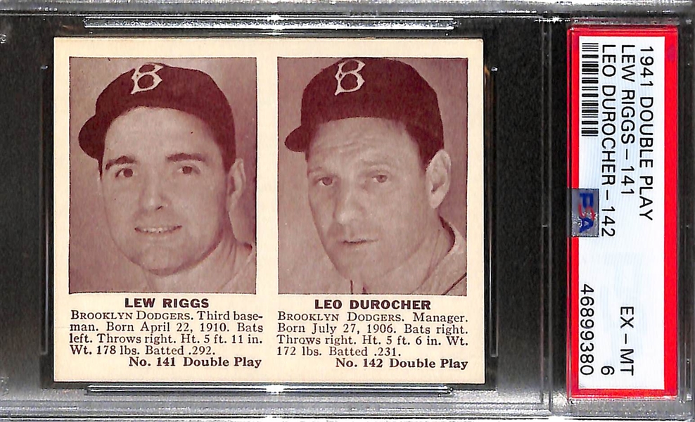 Lot of (3) Graded 1941 Double Play Cards w. Dom DiMaggio/Pytlak PSA 6, Mize/Slaughter PSA 5, Durocher/Riggs PSA 6