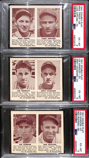 Lot of 3 HOFer Graded 1941 Double Play Cards (All PSA 6) with Luke Appling, Arky Vaughan, Red Ruffing/ Joe Gordan