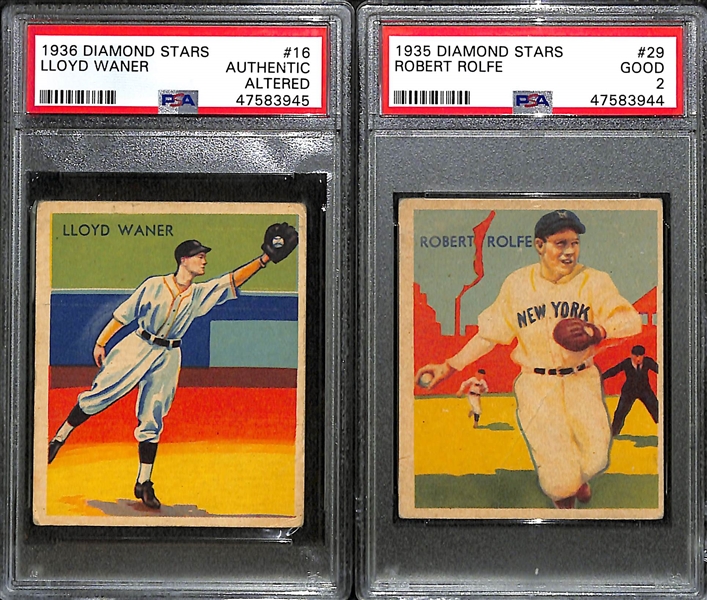 Lot of (4) Graded 1935 Diamond Stars - Lloyd Waner, Red Rolfe, Ducky Medwick, Schoolboy Rowe