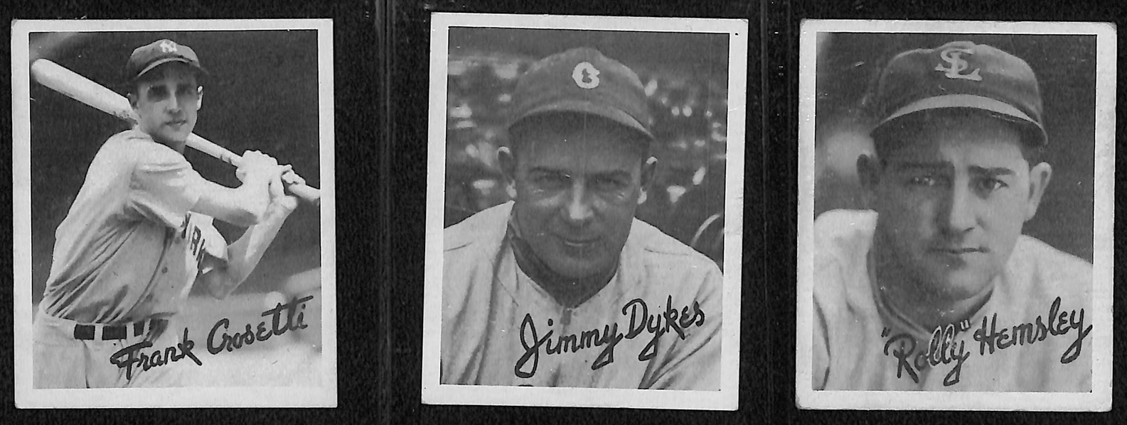 Lot of (9) 1936 Goudey R322 Cards with Crosetti, Dykes, Klein, Werber, Derringer, Bonura, Pepper Martin, Hemsley, Camilli. 