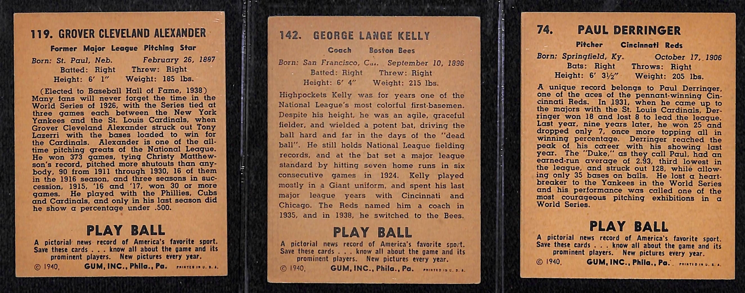Lot of (36) 1940 Play Ball Baseball Cards w. Grover Cleveland Alexander, George Kelly, and Paul Derringer