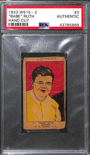 1923 W515-2 Babe Ruth #3 Hand Cut Card Graded PSA Authentic