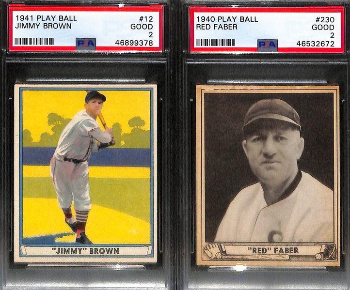 Lot of (4) Graded Play Ball Cards - (2) 1941 Arky Vaughan PSA 6, 1941 Jimmy Brown PSA 2, 1940 Red Faber PSA 2