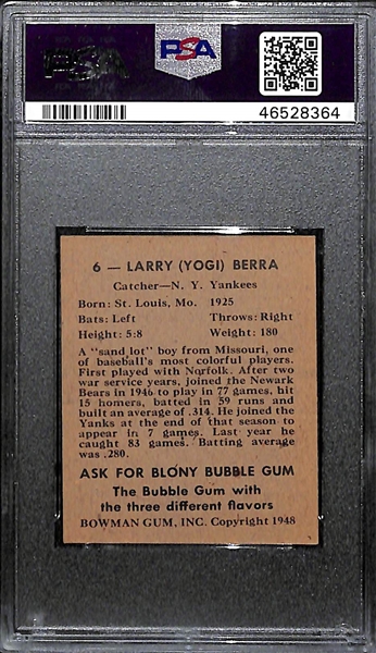 1948 Bowman Yogi Berra Rookie Card Graded PSA 5