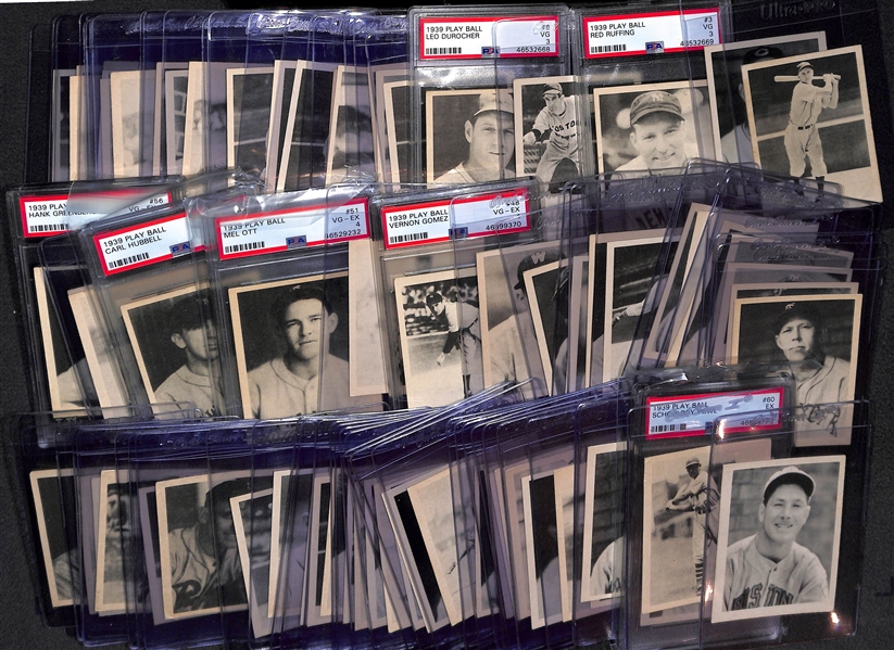 Lot of (79) Different 1939 Play Ball Baseball Cards (79 of the 1st 90 Cards in the 162 Card Set) w. 7 Graded Cards