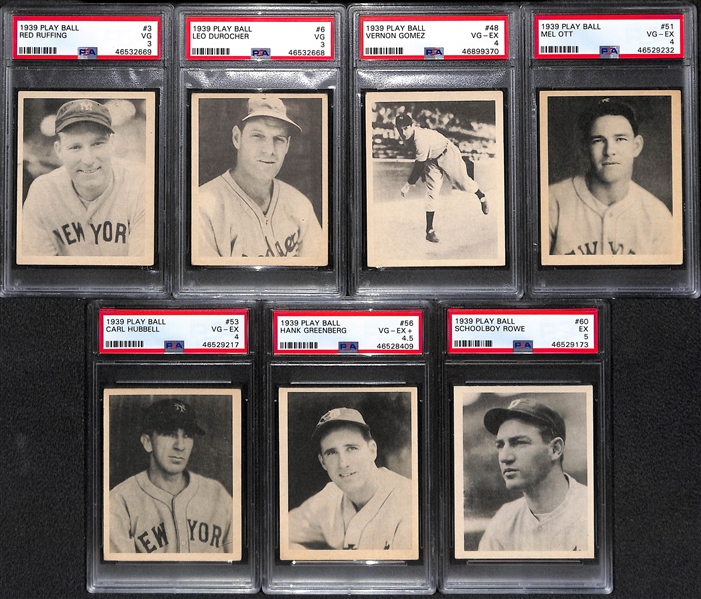 Lot of (79) Different 1939 Play Ball Baseball Cards (79 of the 1st 90 Cards in the 162 Card Set) w. 7 Graded Cards