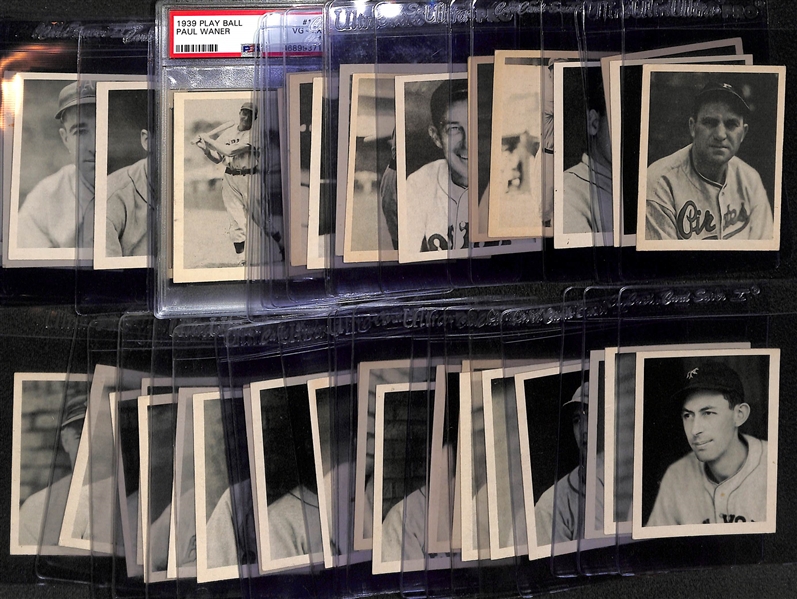 Lot of (44) Different 1939 Play Ball Cards (44 of the 162 Card Set - Cards Are #ed Above #93 w. Paul Waner #112 PSA 4