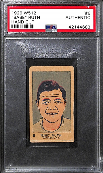 1926 W512 Babe Ruth #6 Hand Cut Card Graded PSA Authentic