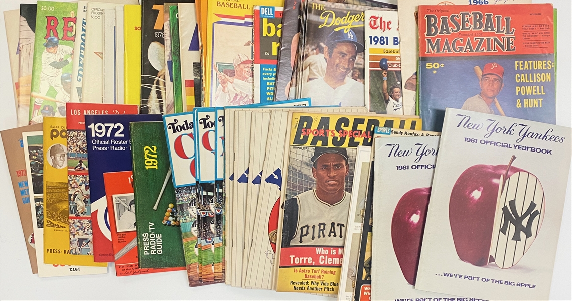 Lot of (55) Sports Magazine & Programs from 1960s-1980s w. (2) 1981 Yankees Yearbooks